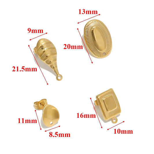 SS 3195 Oval Stud 18k gold PVD 316 stainless steel ( 2 pc ) Anti tarnish