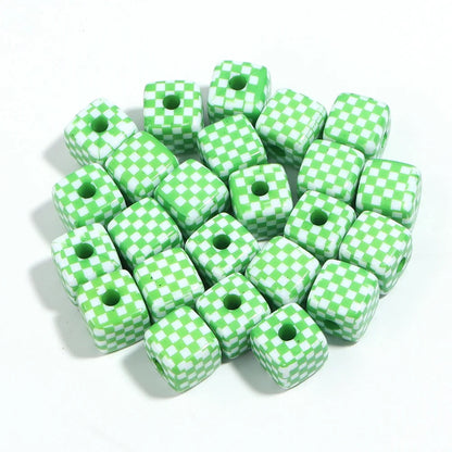 BBB 251 (f) Green Grid square 13mm uv plated shiny Acrylic bead ( 1 pc )