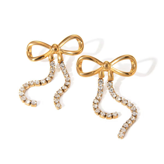 ESJ24C Zircon Bow EARRING - 18K GOLD PVD plated