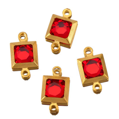 SS 2714 Red Zircon Double loop connector - 18k Gold plated 316 stainless steel ( 1 pc ) Anti tarnish ( 6*11.5 mm )