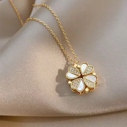SJ 1076 Clover Zircon Shell Necklace  - 18k Gold PVD plated stainless steel - Anti tarnish