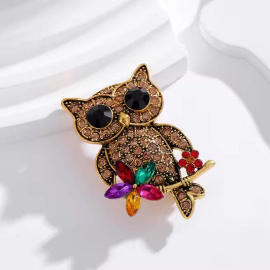 BR 01 Owl Zircon Brooch pin ( 1 pc ) Tarnish Resistant