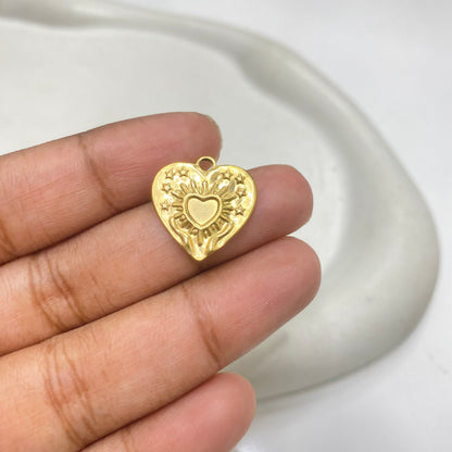 SC03L Heart charm 18k Gold PVD plated 316 Stainless Steel ( 1 pc ) Anti tarnish ( 17 mm )
