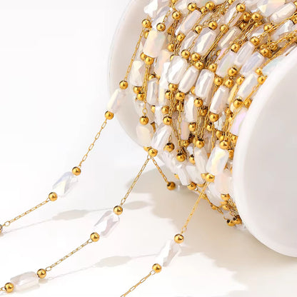 DIYS189 White Pearly Grid Square Bead Chain ( 1 feet ) 18k Gold PVD