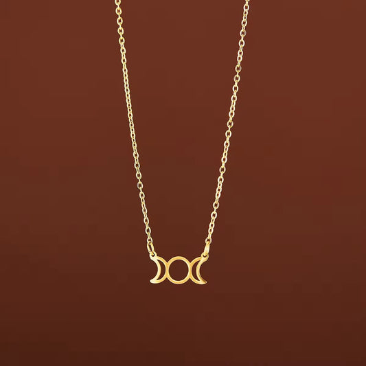 SJ 735 Hollow Moon Phase Necklace - 18k Gold PVD plated stainless steel - Anti tarnish