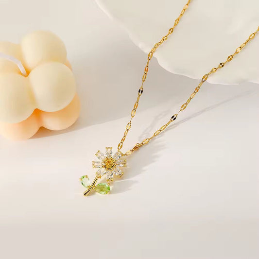 SJ 1068 Sunflower Zircon Necklace  - 18k Gold PVD plated stainless steel - Anti tarnish