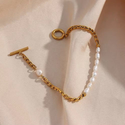 NSJ01E Baroque pearl bracelet-18k gold plated 316 stainless steel - Anti tarnish