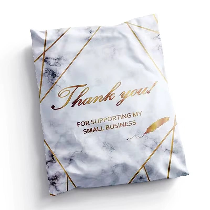 Thank You White Marble Poly Mailer Bag -  Waterproof & Double Sided - Designer Premium Packaging ( 10:13 inch )