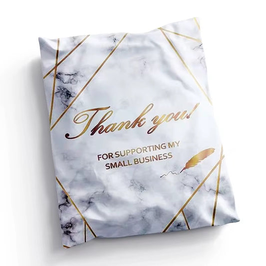 Big Thank You White Marble Poly Mailer Bag -  Waterproof & Double Sided - Designer Premium Packaging ( 15:18 inch )