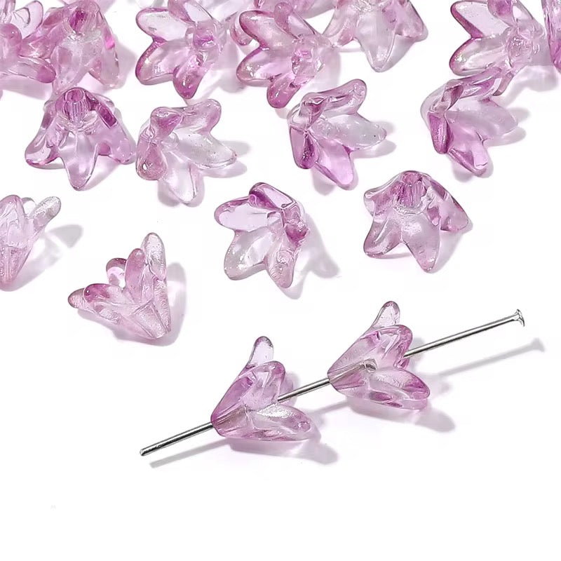 BBB 003 (b) Purple lily flower glass bead ( 1 pc ) Lampwork Bead ( 13:12 mm )