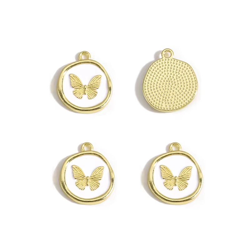 BBB 360 (a) White Butterfly Round enamel charm ( 1 pc ) High quality shine