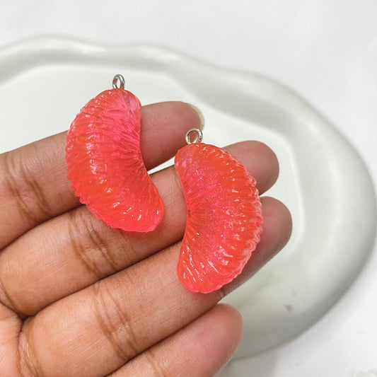 BBB 49 ( E ) bright pink orange pulp fruit resin charm with hooks- per piece