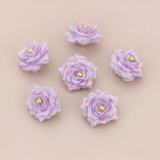 SS 3092 Purple pink Glittery Flower charm 18k gold plated ( 9 mm ) Anti tarnish ( 1 pc )