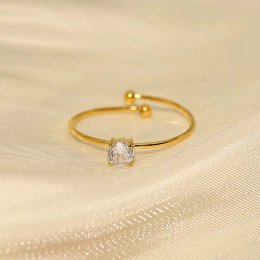SJ 718 Diamond Minimalistic Ring Adjustable  - 18k Gold PVD plated stainless steel - Anti tarnish