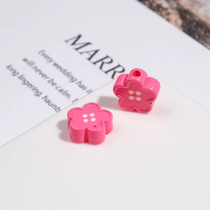 BBB 329 (j) Bright Pink Floral Button Shiny Bead ( 1 pc ) UV Plated Acrylic ( 12 mm )