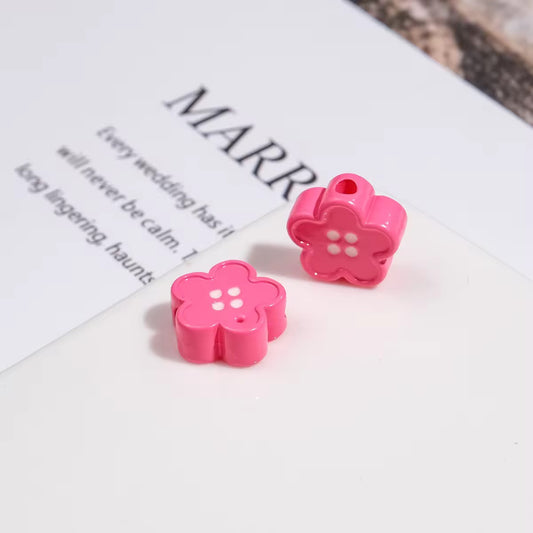BBB 329 (j) Bright Pink Floral Button Shiny Bead ( 1 pc ) UV Plated Acrylic ( 12 mm )