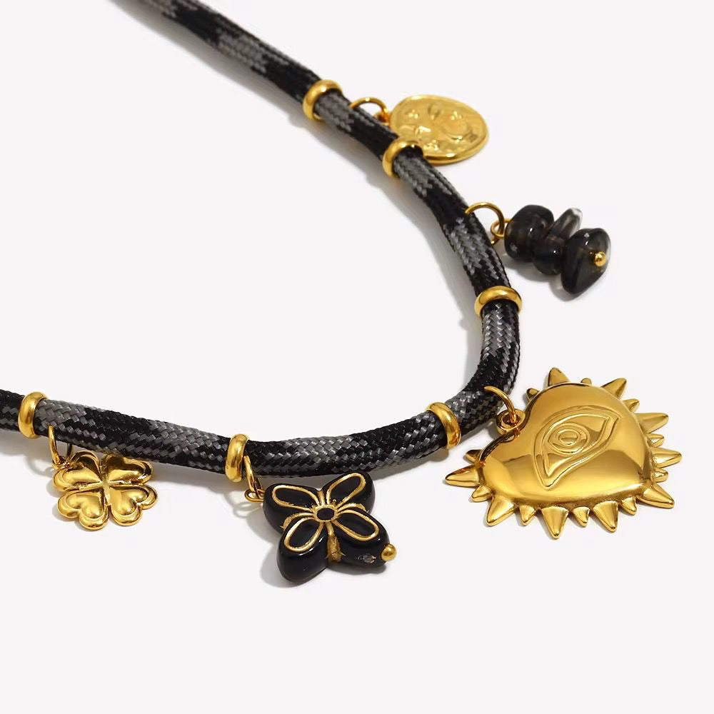 SJ 976 Fashion Fabric Charm Necklace  - Premium jewellery- 18k Gold PVD plated stainless steel - Anti tarnish