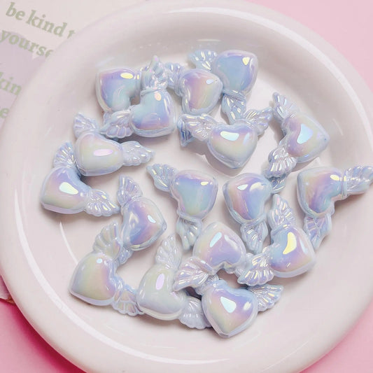 BBB 160 (D) Luminous heart with wings uv plated holographic irrediscent Acrylic bead ( 1 pc )