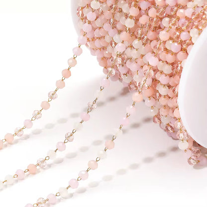 CN 74 Orange Pink Toned Stone Crystal link Chain 18k Gold PVD 316 Stainless steel( 1 feet ) Anti tarnish ( .8 * 2 mm )