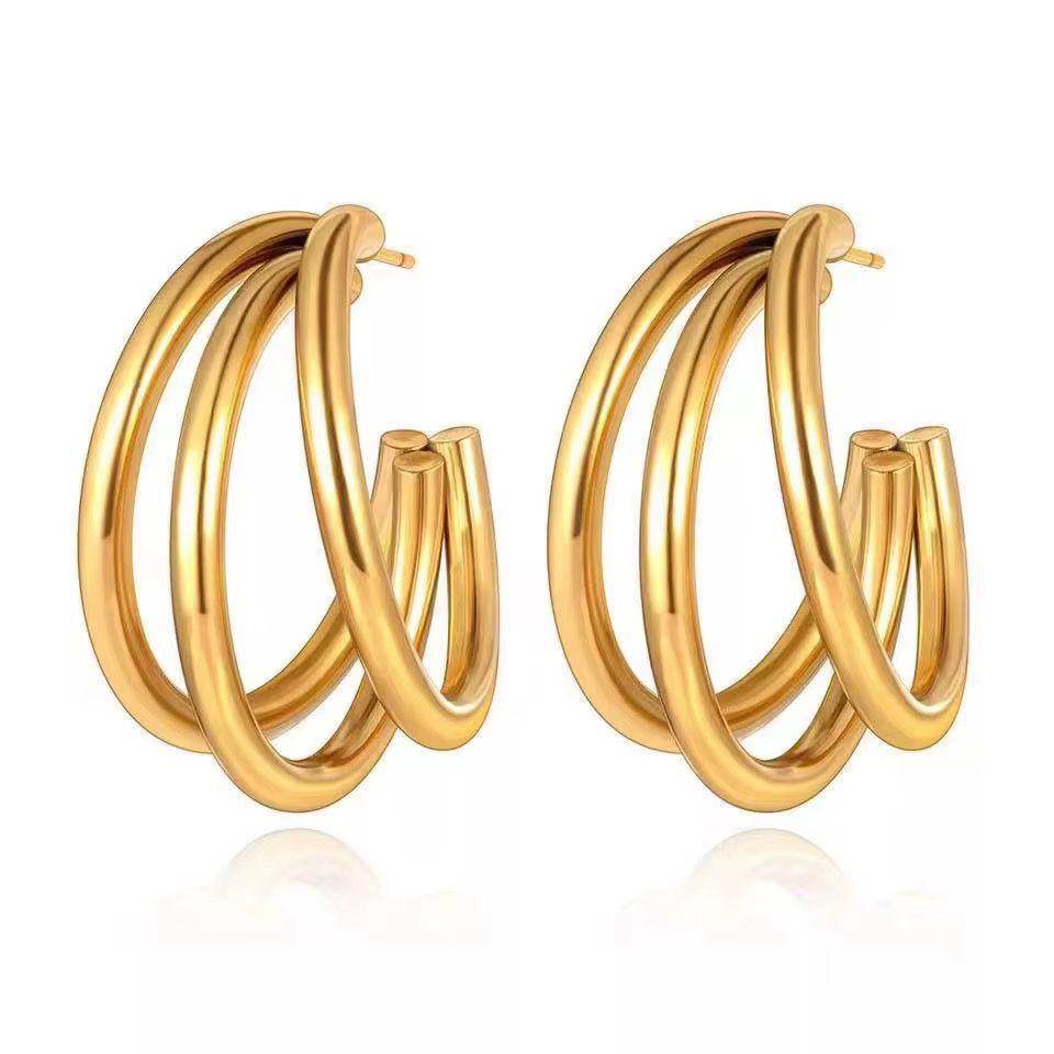ESJ02E Triple Luxe hoops -  18k Gold PVD plated 316 stainless steel - Anti tarnish