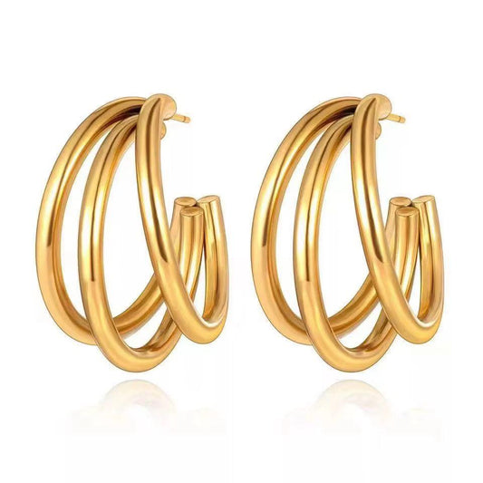 ESJ02E Triple Luxe hoops -  18k Gold PVD plated 316 stainless steel - Anti tarnish