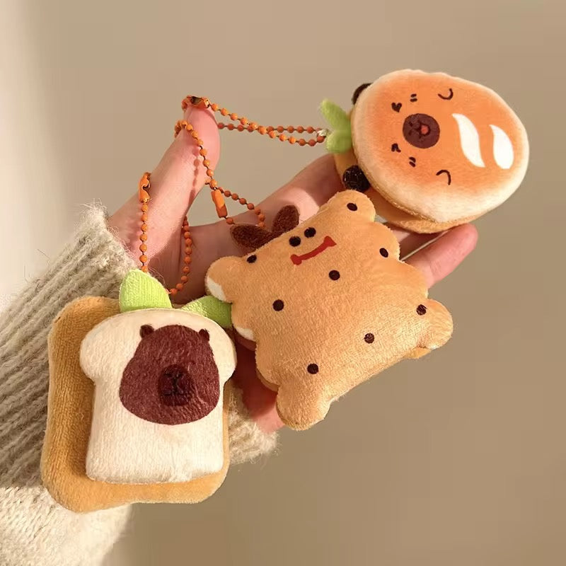 PK 13 Cute Kawaii Capybara Toast 3D Plush Toy Bead Keychain ( 1 pc ) Premium Quality ( 12:11 cm )