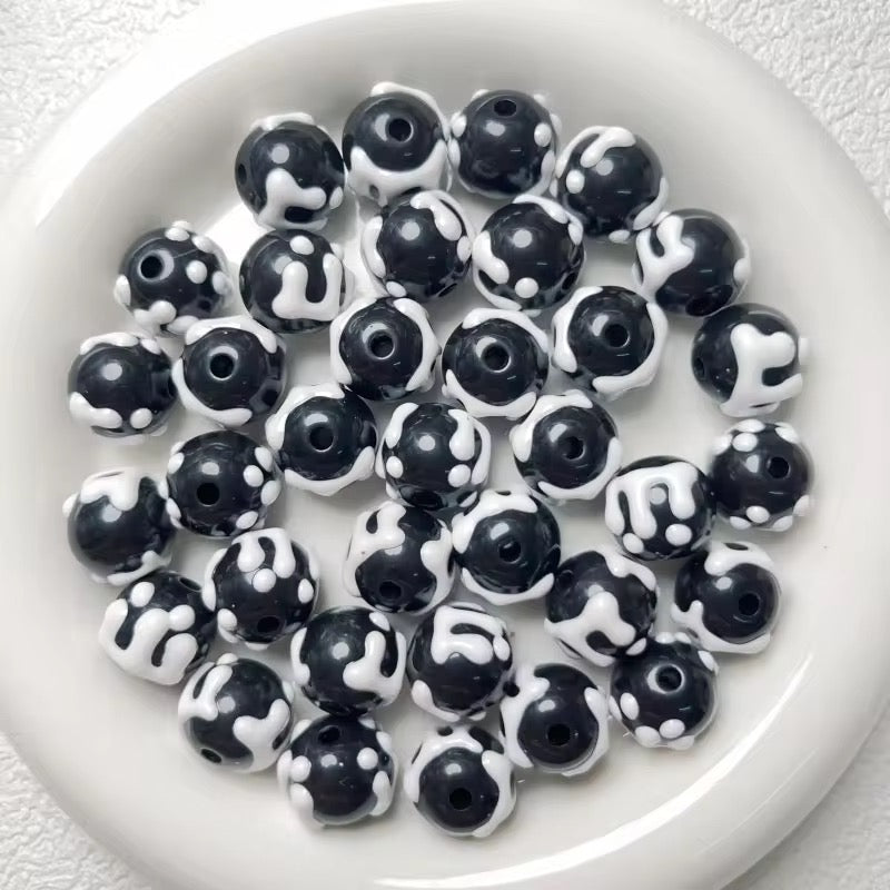 BBB 126 (k) Black Snow Hand painted UV Plated Acrylic Bead ( 1 pc ) ( 16 mm )