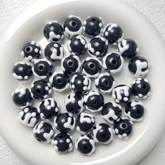 BBB 126 (k) Black Snow Hand painted UV Plated Acrylic Bead ( 1 pc ) ( 16 mm )