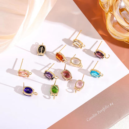 CZ 2525 Light Orange Oval Zircon stud 14k gold plated ( 2 pc ) - anti tarnish