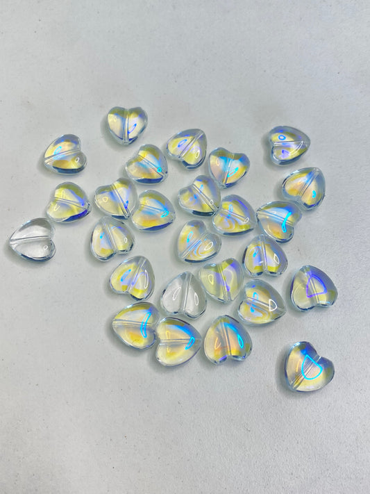 BBB 225 (b) Holographic White Heart Crystal glass bead ( 1 pc ) ( 8 mm )