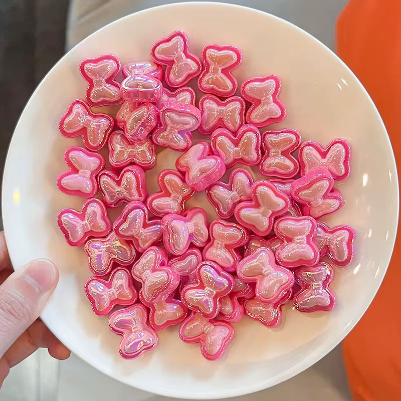 BBB 253 (e) Pink Bow Double colour Luminous Shiny Bead ( 1 pc ) UV Plated Acrylic ( 16 mm )