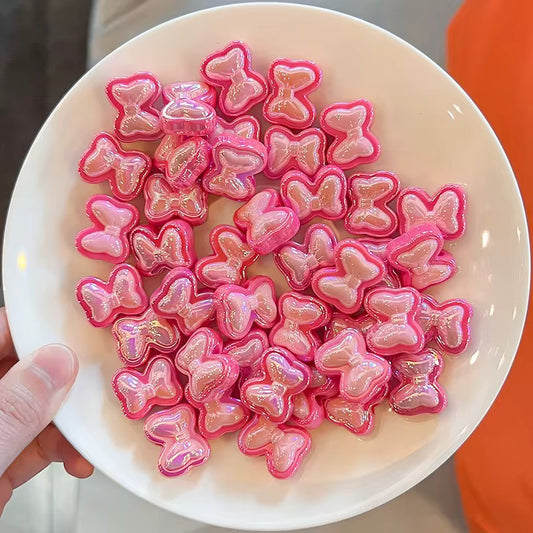 BBB 253 (e) Pink Bow Double colour Luminous Shiny Bead ( 1 pc ) UV Plated Acrylic ( 16 mm )