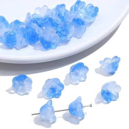 GB63F dual tone blue flower glass bead ( 1 pc )