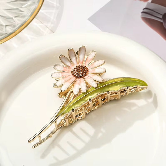 HA 46 Floral Rhinestone Enamel Metal Hair Claw Clip ( 1 pc )