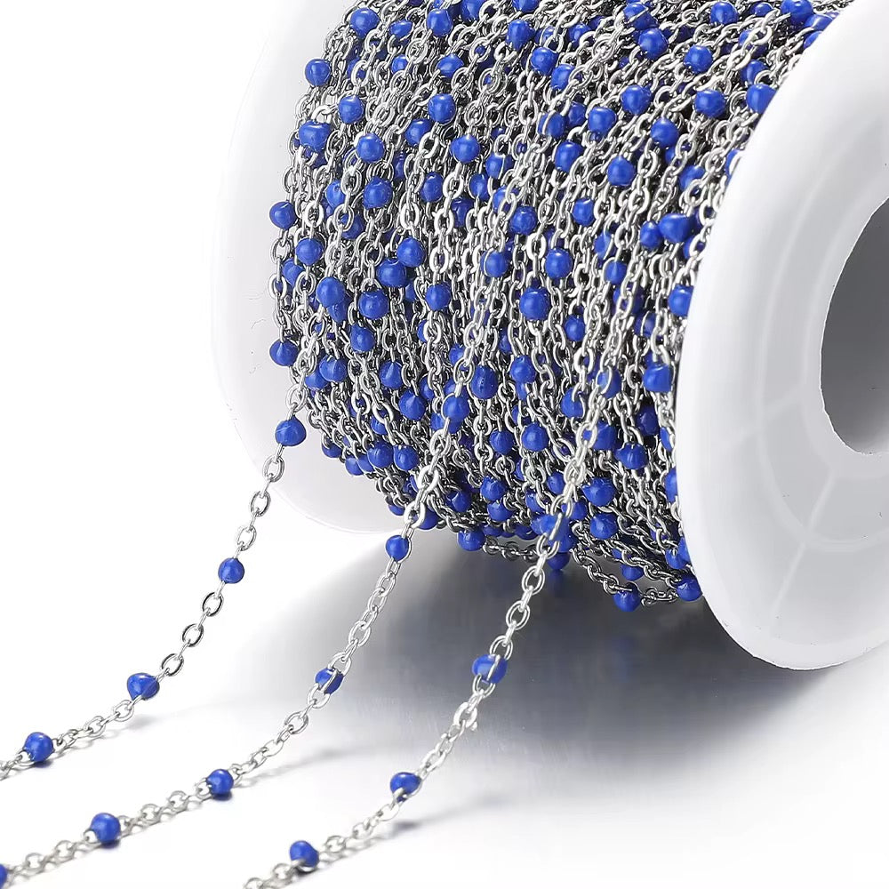 CN 355 Dark Blue Beaded Silver plated 316 Stainless steel chain ( 1 feet ) Anti tarnish