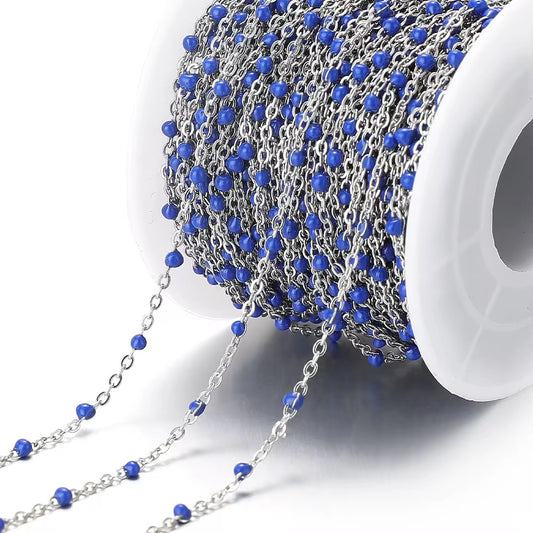 CN 355 Dark Blue Beaded Silver plated 316 Stainless steel chain ( 1 feet ) Anti tarnish