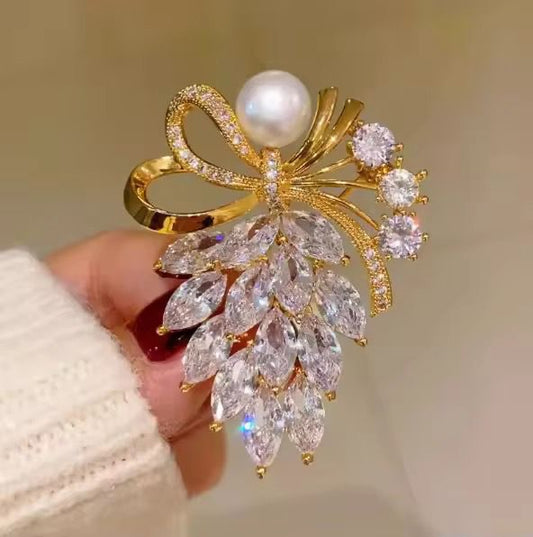 BR 03 Diamond Zirfon floral Brooch pin ( 1 pc ) Tarnish Resistant