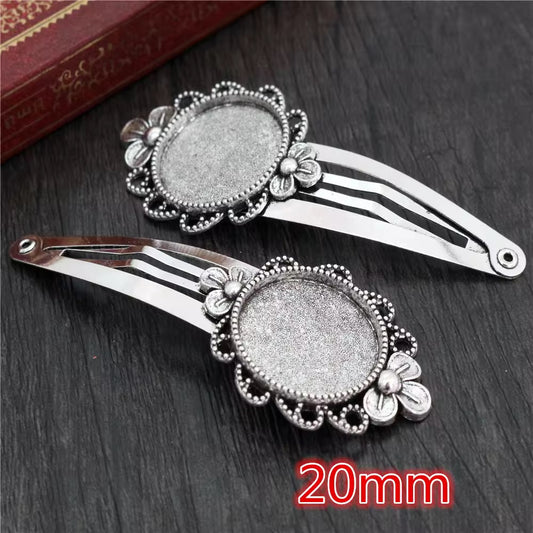 BBB 421 (b) Hair clip Round silver cabochon  ( 1 pc ) tarnish resistant
