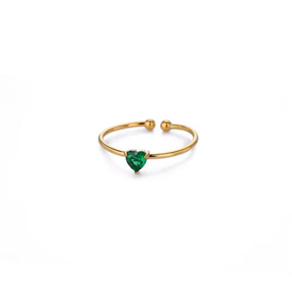RSJ05B Zircon heart ring adjustable - 18k Gold PVD plated 316 stainless steel - Anti tarnish