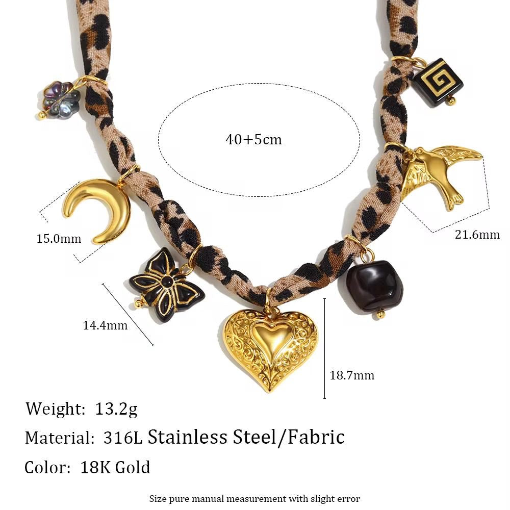 SJ 975 Fashion Fabric Charm Necklace  - Premium jewellery- 18k Gold PVD plated stainless steel - Anti tarnish