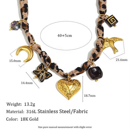 SJ 975 Fashion Fabric Charm Necklace  - Premium jewellery- 18k Gold PVD plated stainless steel - Anti tarnish