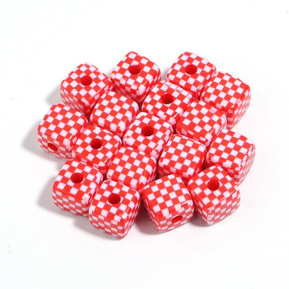 BBB 251 (b) Red Grid square 13mm uv plated shiny Acrylic bead ( 1 pc )