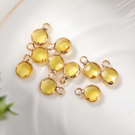 BBB 117 (J) Yellow round 14k gold plated Zircon crystal charm ( 1 pc ) Anti tarnish ( 6 mm )