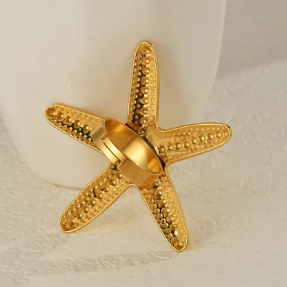 RSJ01F Chunky starfish ring adjustable -18k gold PVD  plated 316 stainless steel - Anti tarnish