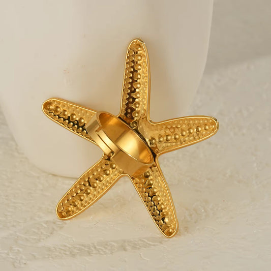 RSJ01F Chunky starfish ring adjustable -18k gold PVD  plated 316 stainless steel - Anti tarnish