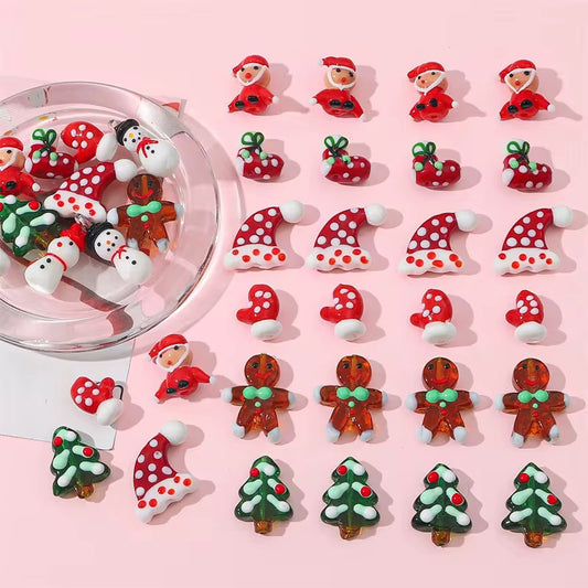 GB38  Christmas Hand painted glass bead ( 1 pc ) Big Lampwork Bead ( 19:21 mm )