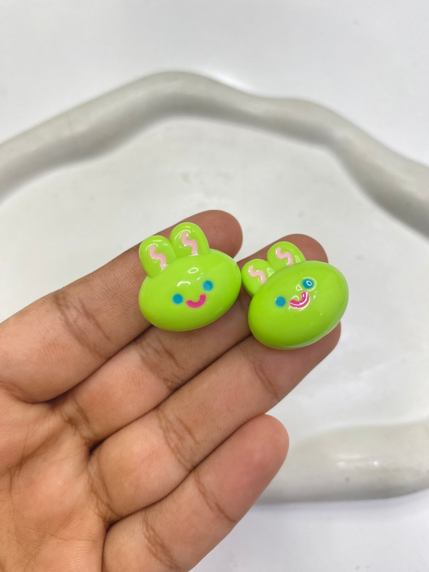 BBB 062 (m) Neon Green Cartoon Rabbit  Acrylic bead ( 1 pc )