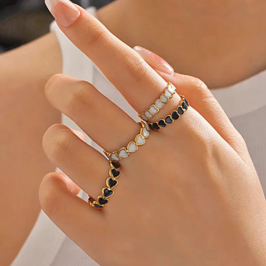 SJ 788 White Enamel Heart Stack Ring Adjustable - 18k Gold PVD plated stainless steel - Anti tarnish