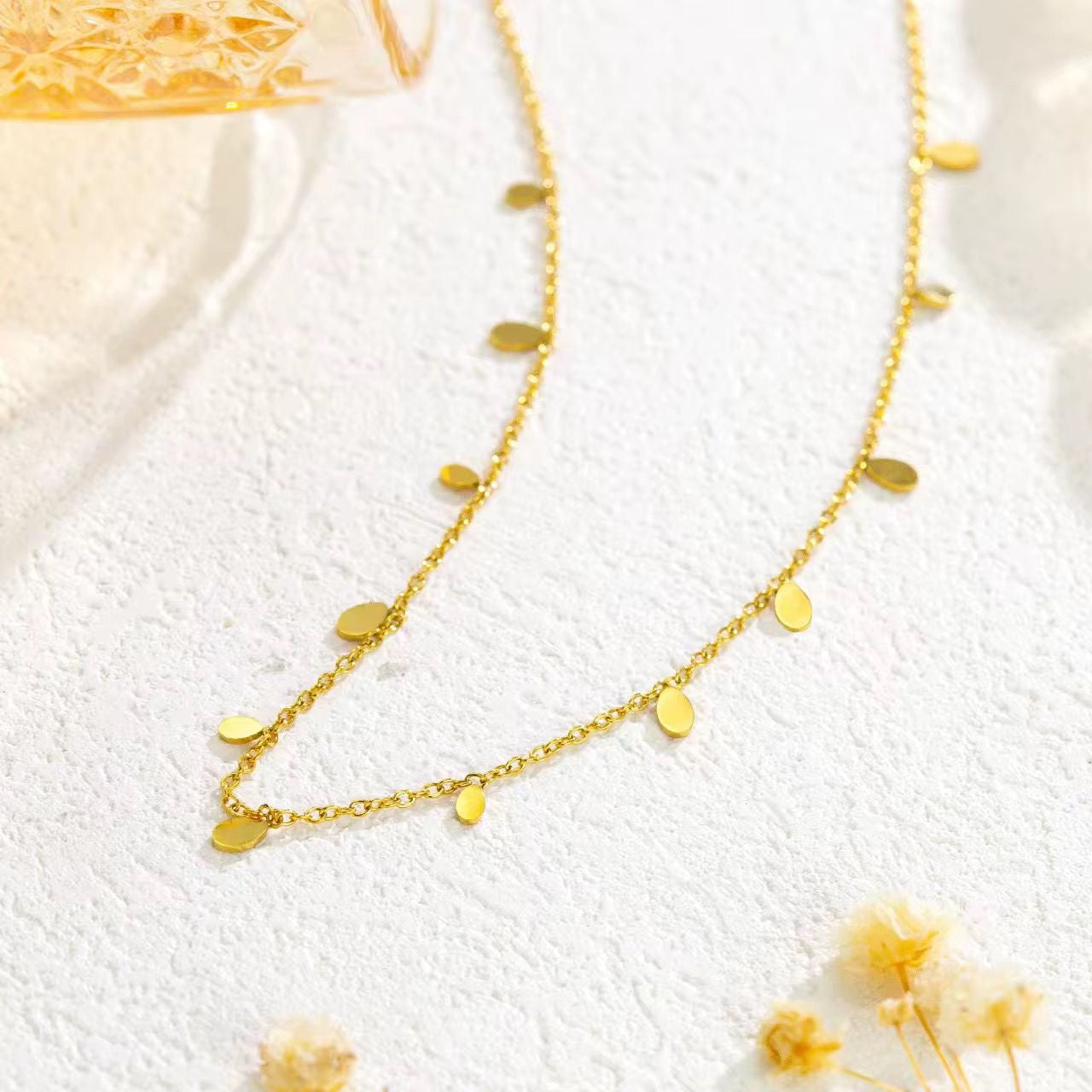 SJ 763 Teardrop dainty Necklace - 18k Gold PVD plated stainless steel - Anti tarnish