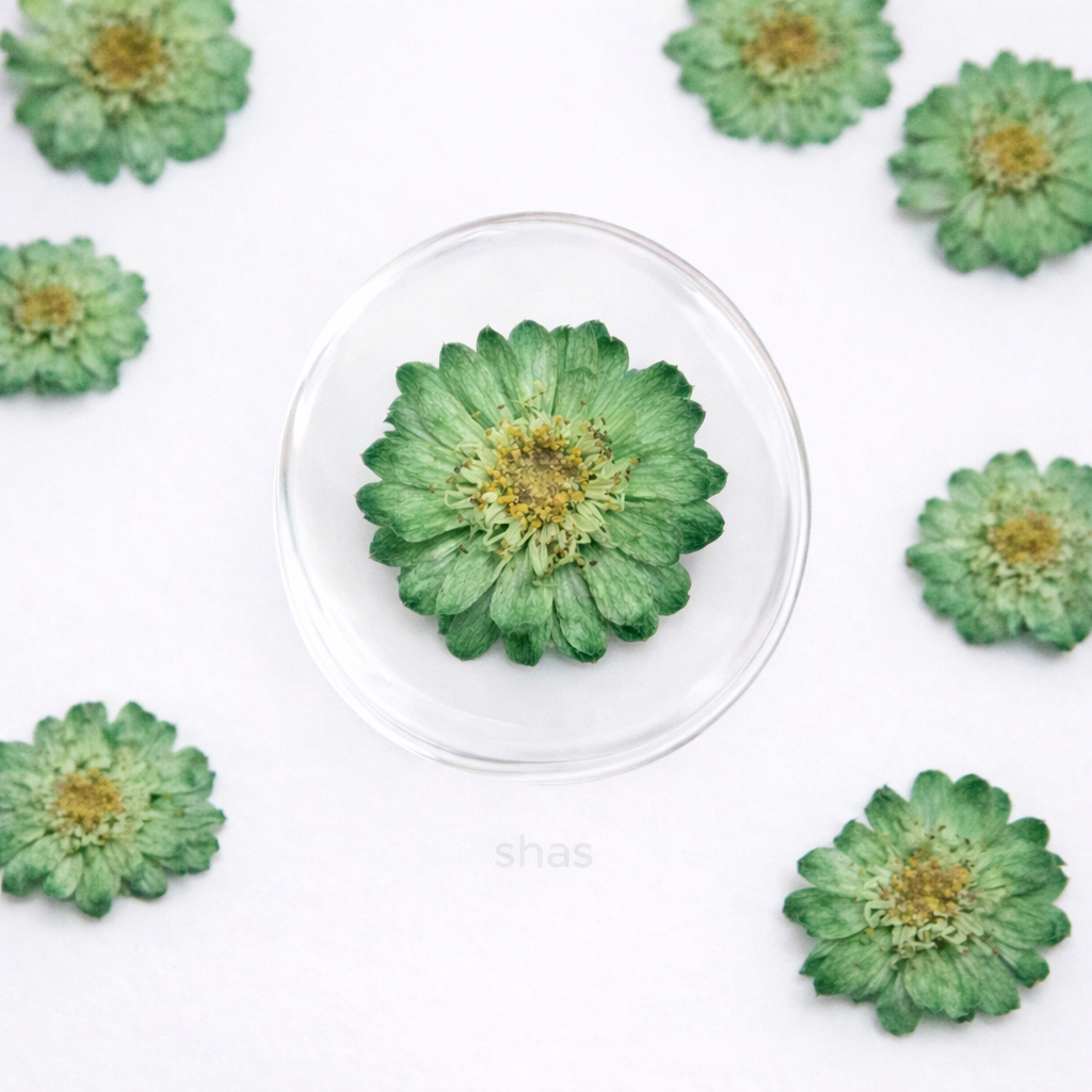 DF 23 Green Double Flowered Chamomile Pressed Dried Flower ( 1 pc ) plain dried flower for Resin Art